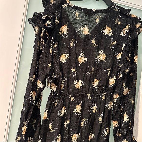 Maje Rider Midi Print on Black Floral Textured Dress Euro Size 36 - Picture 7 of 12